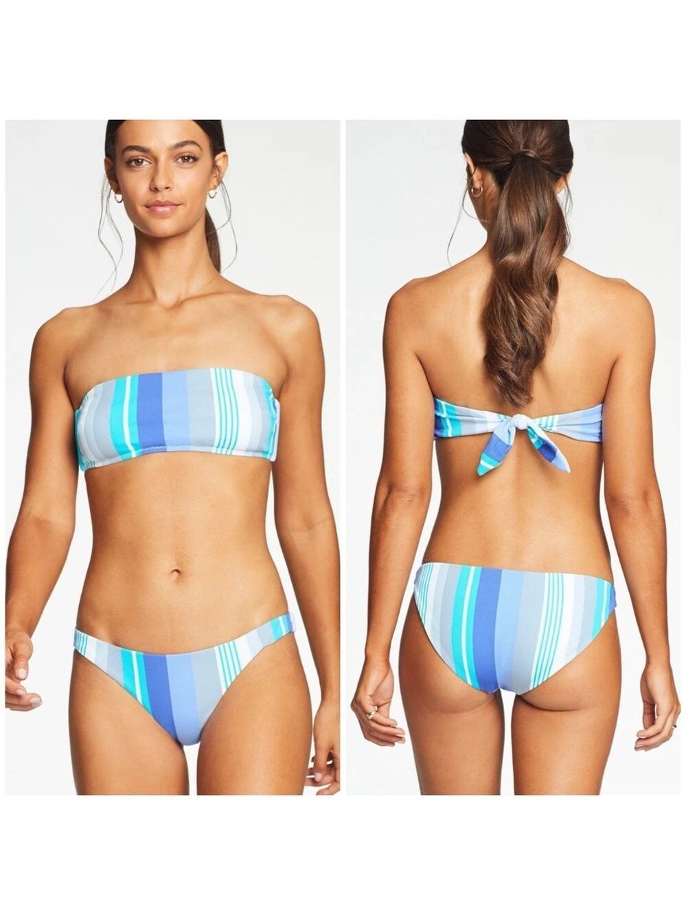 Vitamin A Mila Bandeau Bikini Top And Aquazul Stripe Luciana Bottom